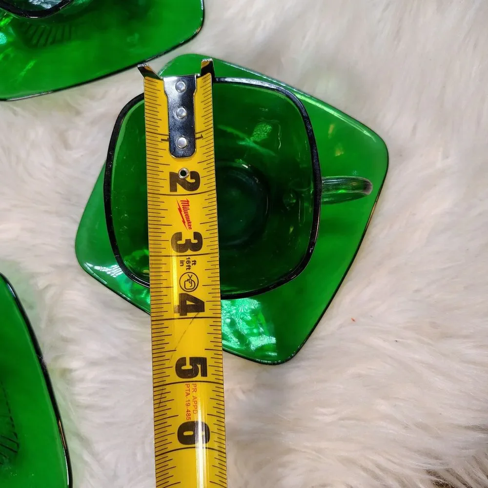 VTG Lot of 7 Anchor Hocking Glass Forrest Green Charm 3 Cups and 4 Saucers